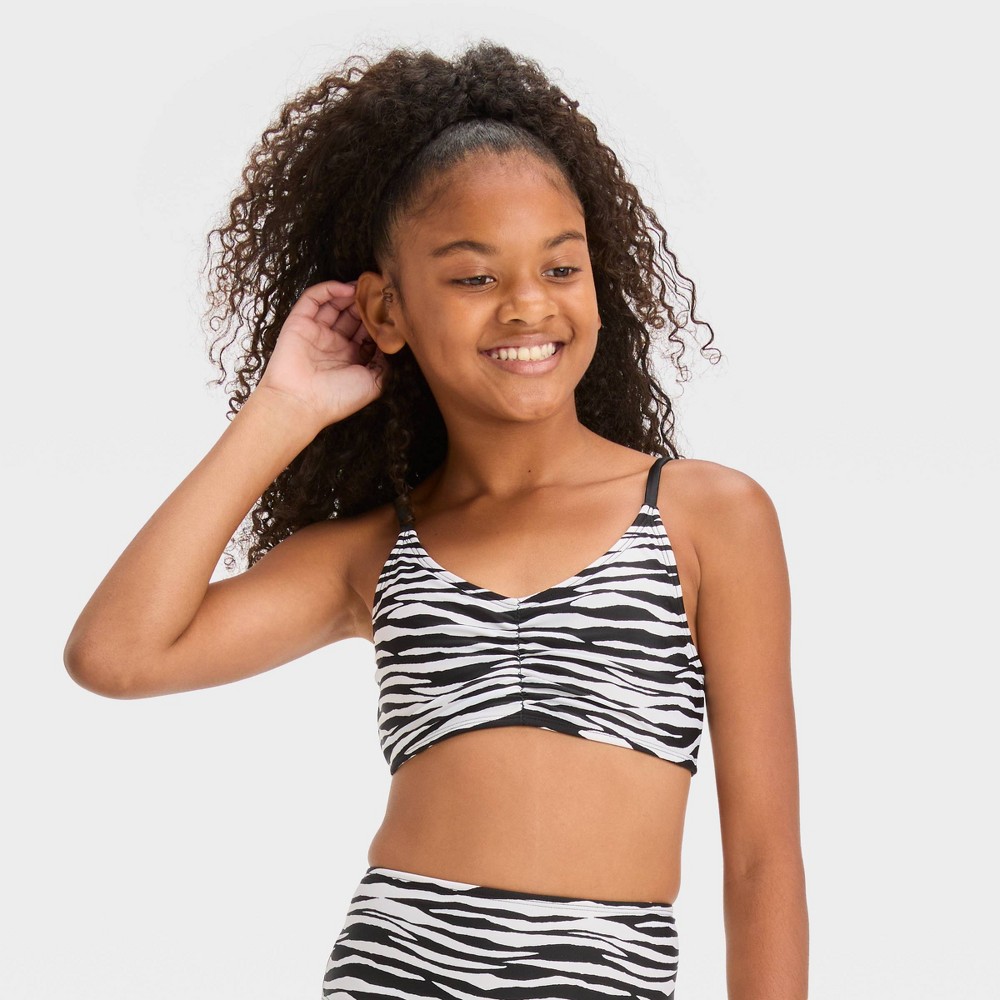 Photos - Swimwear Girls' 'Sun Seeker' Zebra Striped Bikini Swim Top - art class™ Black S