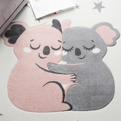 Ivory and Pink Hand-knotted Synthetic Kids Area Rug