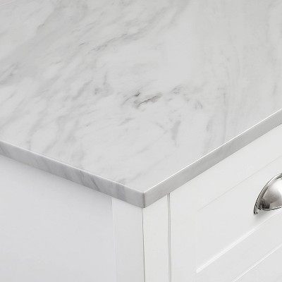 White Faux Marble Top Kitchen Island Cart with Storage