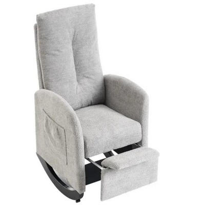 35.8"Accent Rocking Chair with Footrest High Back Rubber Wood Rocking Legs