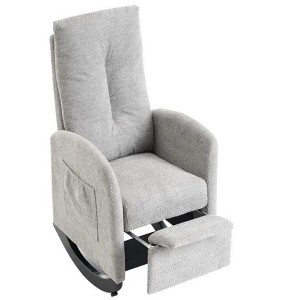 35.8"Accent Rocking Chair with Footrest High Back Rubber Wood Rocking Legs - 1 of 4