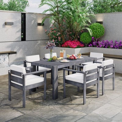 CAVINAS 7 Piece Patio Furniture Set Rectangular Outdoor Dining Simple Outdoor Dining Sets with 6 Chairs for Patio