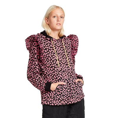 Women's Floral Print Ruffle Hooded Sweatshirt - Sandy Liang x Target Pink XXS