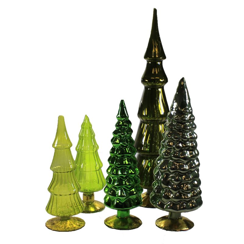 Cody Foster 17.0 Inch Green Hues Glass Trees Set / 5 Decorate Mantle Christmas Decor Tree Sculptures, 2 of 4