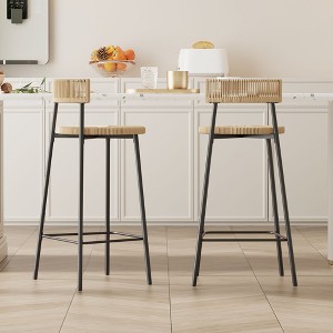 CAVINAS 26.5" Counter Height Dining Chairs,Set of 2,Paper Rope Dining Stools for Kitchen,Bar Stool Chairs with Backrest and Round Seat - 1 of 4