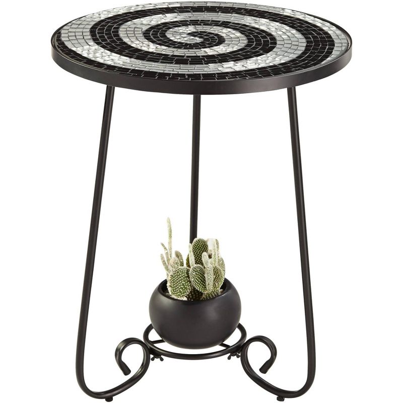 Teal Island Designs Modern Black Round Outdoor Accent Side Table 17 3/4" Wide Black White Tile Mosaic Tabletop Front Porch Patio Home House, 5 of 9