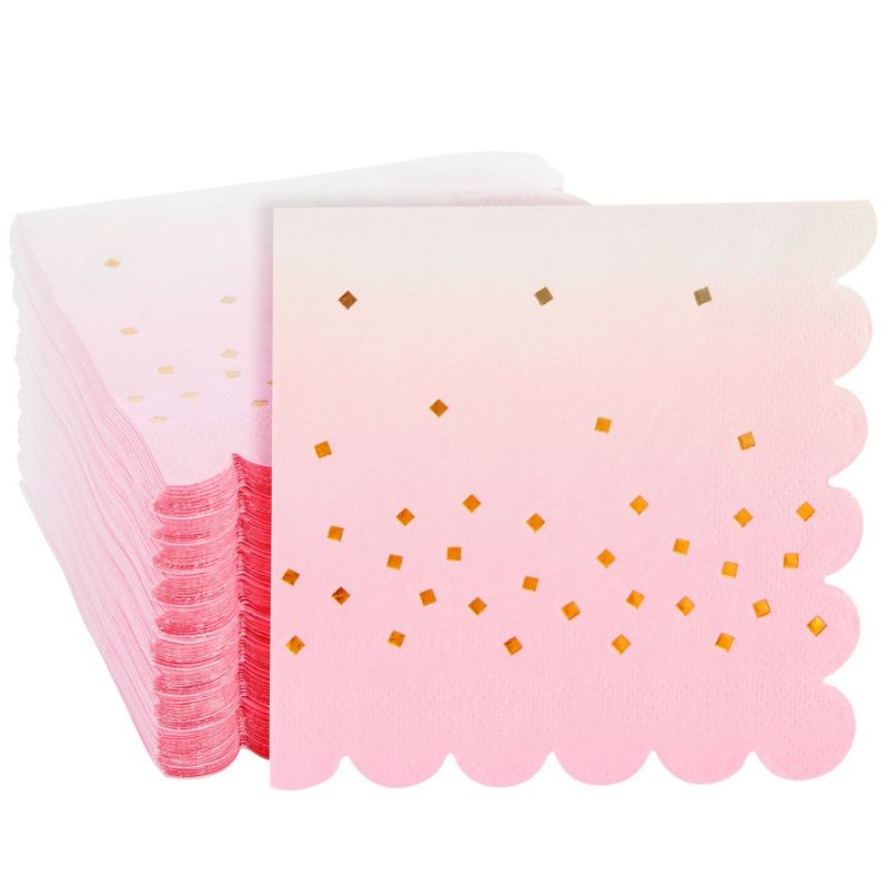 Sparkle and Bash 100 Pack Ombre Cocktail Napkins for Girl Baby Shower, Wedding, Birthday Party (5 x 5 in, Light Pink), 1 of 8