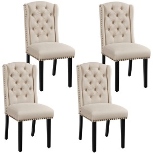 Yaheetech Set of 4 Classic Button Tufted Dining Chairs with Wing Design Backrest, Beige - 1 of 4