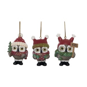 Transpac Resin Sweet Holiday Owl Ornament Set of 3 Christmas Home Decorations - 1 of 1