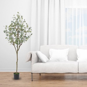 Artificial Tree with Silk Leaves and Lifelike Trunk in Pot for Indoor and Outdoor, Eucalyptus - 1 of 4