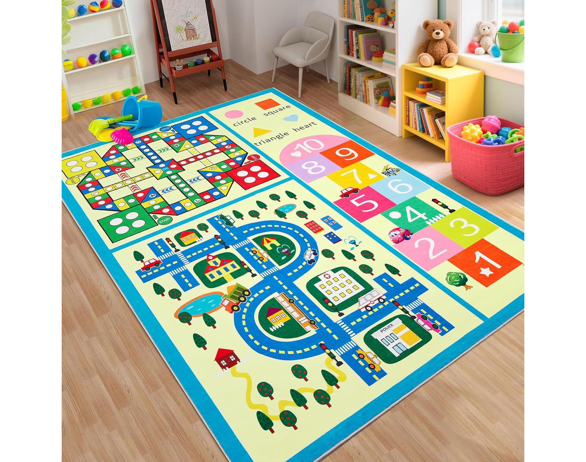 8x10 Kids Play Mat Rug – Large Washable Educational Carpet for Playroom, Stain-Resistant Low Pile Toddler Activity Rug for Nursery
