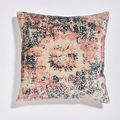 18"x18" Cameo Distressed Print Velvet Throw Pillow Blush - Sure Fit