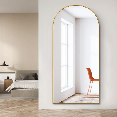 71"Arch Full Length Mirror With Stand,Wood Frame Mirror,Large Floor Mirror,Free Standing Mirror Full Length Standing Mirror-The Pop Home