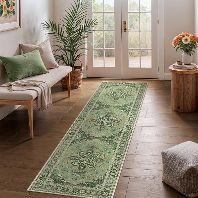 Abynow Floral Loomed Machine Washable Area Rug