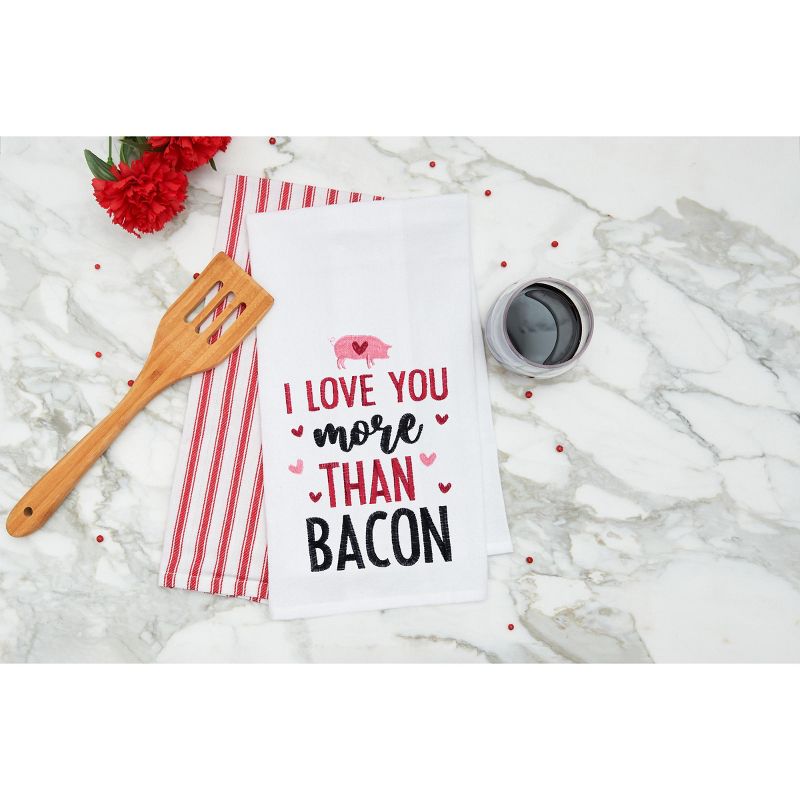 C&F Home I Love You More Than Bacon Valentine's Day Embroidered Cotton Flour Sack Kitchen Towel, 4 of 7