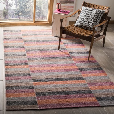Rustic Chic 4' x 6' Rust Stripe Wool-Cotton Kilim Area Rug