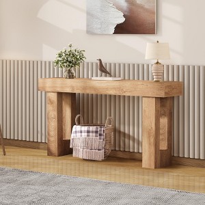 MDF 63 Inch Wooden Rectangular Sofa Table for Couch - Farmhouse Entry Table, Hallway Console Table, Rustic Wood Finish, Sturdy and Stable - 1 of 4
