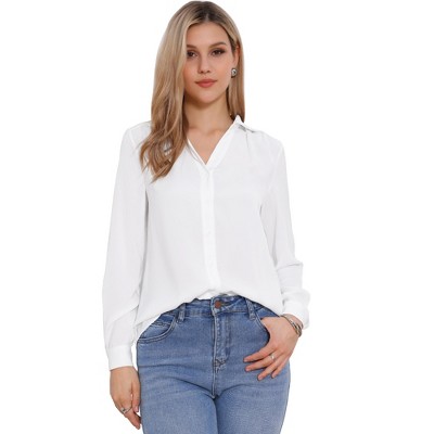 INSPIRE CHIC Women's Button Down Collared V Neck Long Sleeve Casual Blouse