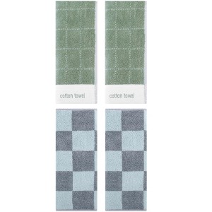 REGALWOVEN 4 Pcs Bathroom Checkered Cotton Face Decorative Hand Towel Set - 1 of 4