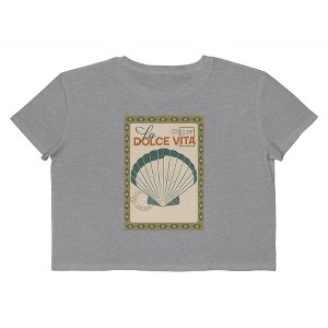 Rerun Island Women's La Dolce Vita Shell Short Sleeve Graphic Cotton Cropped Loose T-shirt - Athletic Heather S - 1 of 4