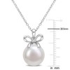 EVERLY JEWELRY | Sterling Silver 12-12.5mm Cultured Freshwater Pearl and Created White Sapphire Bow Pendant with Chain, 18" - 3 of 4