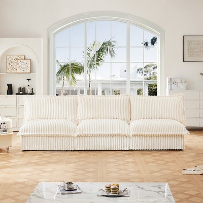 Upholstered Sectional Sofa, Modern 3 Seater Armless Sectional Sofa, Sectional Sofas with Corduroy Fabric and Wood Frame-Cuddlewood