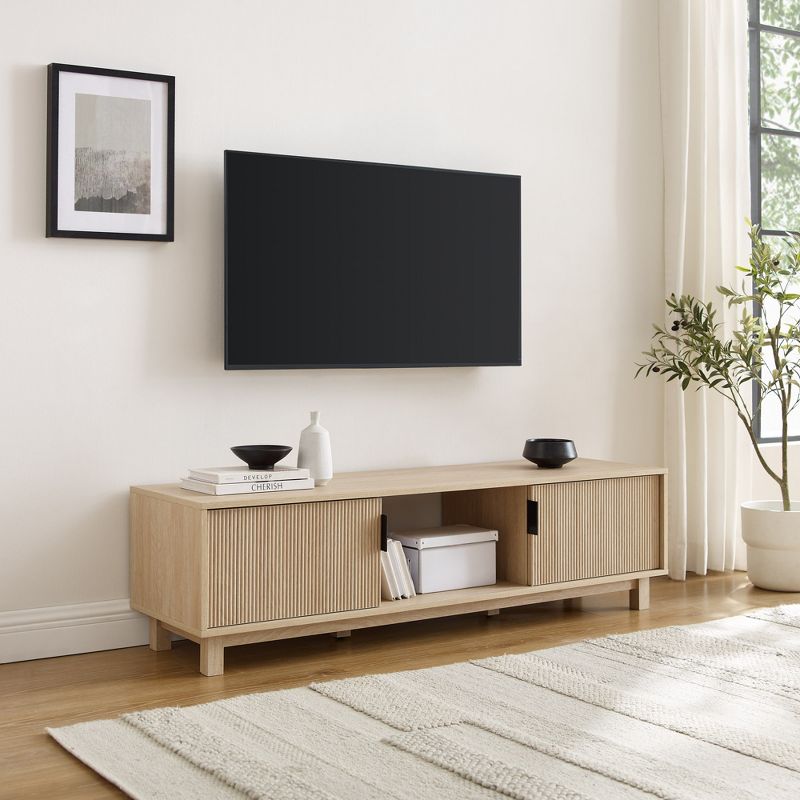 Modern Reeded Wood 2 Door TV Stand for TVs up to 65" - Saracina Home, 2 of 13