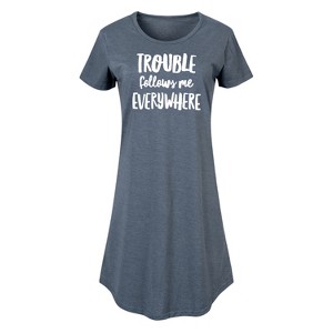 Women's - Instant Message - Trouble Follows Me Everywhere Graphic T-shirt Dress - 1 of 4