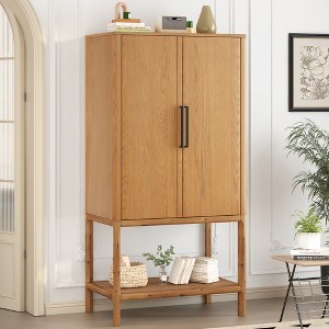 71.8"H Sophisticated Oak Veneer Storage Cabinet with Multiple Storage Functions, 2-Door Buffet Sideboard - ModernLuxe - 1 of 4