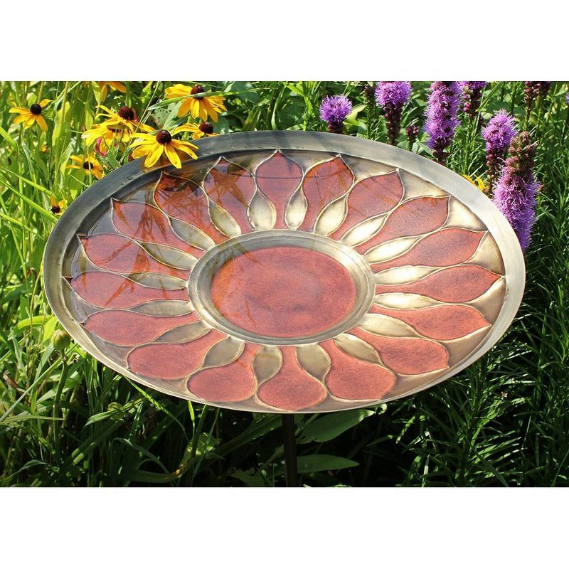 40&#34; Brass Red African Daisy Birdbath with Stake Antique and Patina Finish - Achla Designs, 3 of 4