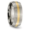 Black Bow Jewelry 8mm Titanium & 14k Gold Inlay Flat Double Ridge Edge Standard Fit Band - 4 of 4