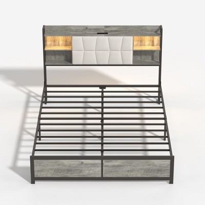 NicBex Queen/King Size Bed Frame with Storage Headboard,2 Drawers and Power Outlet for Adults/Boys/Girls