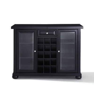 Alexandria Classic Black Sliding Top Bar Cabinet with Beveled Glass