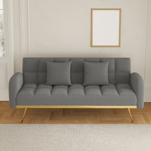 69-Inch Convertible Sofa Bed With 3-Gear Adjustable Sofa Teddy Fleece 2 Throw Pillows 2 In 1 Convertible Sleeper Sofa Bed - 1 of 4
