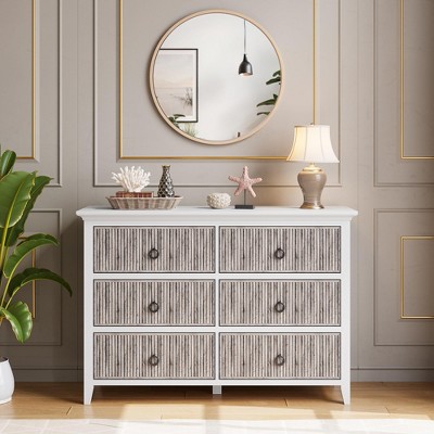 Fluted Dresser for Bedroom with 6 Drawers, 47 Inch Wide Multi-Functional Anti-Tip Storage Cabinet