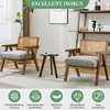 Mid Century Modern Armchair with Rattan Backrest & Thick Linen Cushion, Wood Frame Upholstered Reading Chair for Living Room, Bedroom, Sunroom - 2 of 4