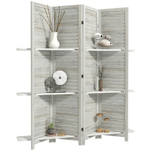 HOMCOM 67" Tall Wood Privacy Screen Room Divider with 3 Display Shelves, and Folding Storage for Bedroom or Home Office - 1 of 4