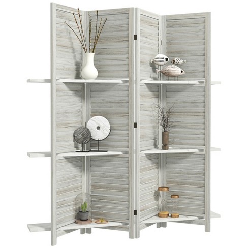 HOMCOM 67" Tall Wood Privacy Screen Room Divider with 3 Display Shelves, and Folding Storage for Bedroom or Home Office - image 1 of 4