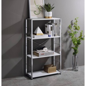 Bookshelf with 4 Tiers and Chrome Frame Open Shelf Storage for Small Spaces and Home Office-3irtyhousy - 1 of 4