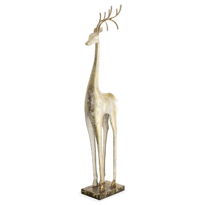 Gold and White Painted Iron Standing Tall Deer Statue