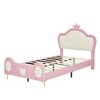 Vynxaria Twin Size Princess Bed with Crown Headboard & Storage Pocket - Pink PU Upholstered Frame - 2 of 4