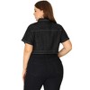 Agnes Orinda Women's Plus Size Short Sleeve Button-Down Cropped Denim Jean Jackets - 4 of 4