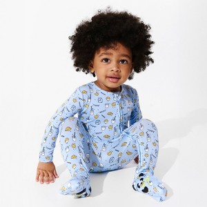 Bellabu Bear Baby Milk and Cookies Blue Bamboo Convertible Footie - 1 of 4