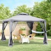 Aghana Digitals Taupe 10x10 Outdoor Gazebo with Mesh Panels, 2-Tier Vented Roof, UV-Blocking - 3 of 4