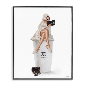 Stupell Industries Fashion Brand Emblem Coffee Cup Woman Black Framed Giclee Art - 1 of 4