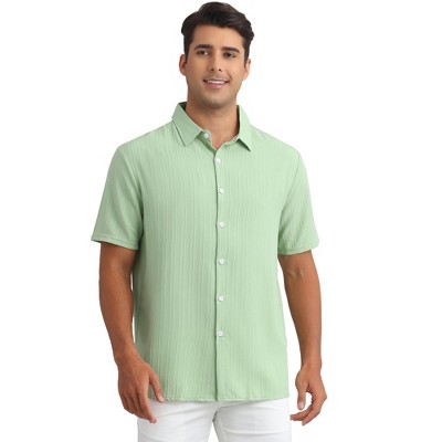 INSPIRE CHIC Men's Point Collar Short Sleeve Button Down Summer Linen Shirt