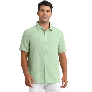 INSPIRE CHIC Men's Point Collar Short Sleeve Button Down Summer Linen Shirt - 1 of 4