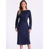 Allegra K Women's Long Sleeve Wrap Ruched Waist Boat Neck Work Midi Sheath Dress - 4 of 4