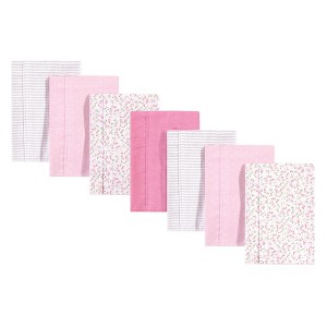 Hudson Baby Infant Girl Cotton Flannel Burp Cloths 7pk Set, Pink Peony, One Size - 1 of 1