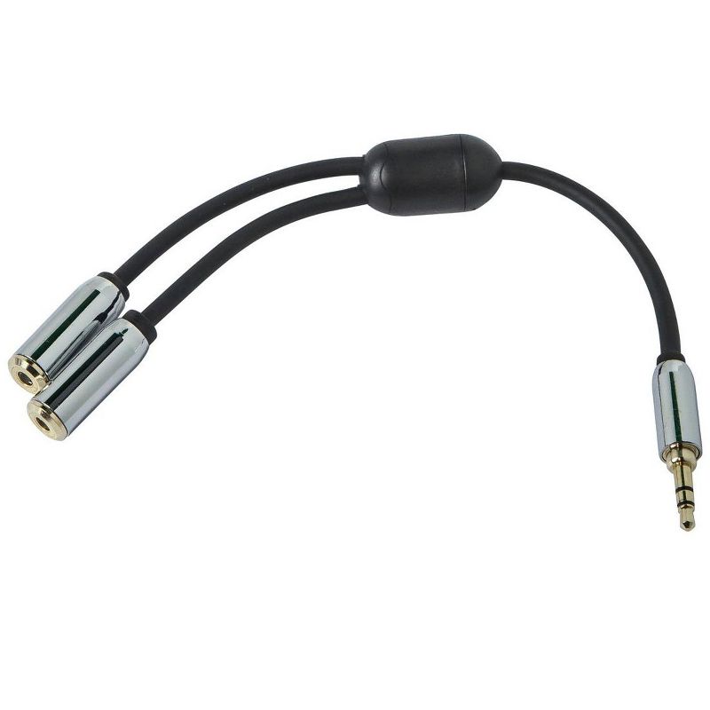 Monoprice Audio Cable - 0.5 Feet - Black | 3.5mm Male Plug to Two Female 3.5mm Jacks for Mobile, Gold Plated, 2 of 5